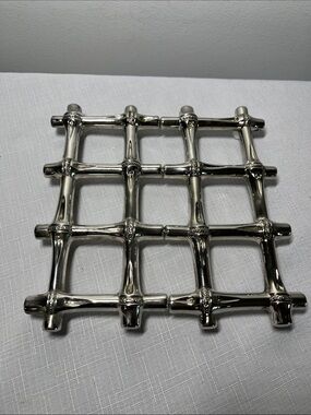 vintage FB Rogers silver-plated expandable bamboo trivet 
made in Italy
